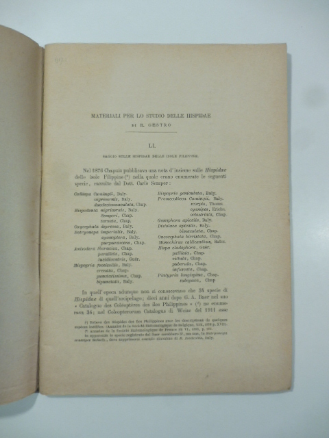 Materiali per lo studio delle hispidae. Saggio sulle hispidae delle isole Filippine